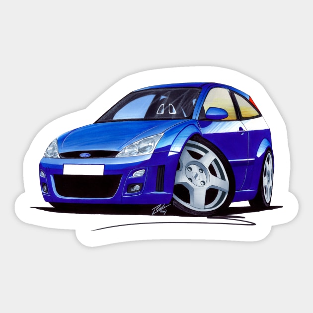 Ford Focus RS Blue Caricature Car Art Sticker by y30man5